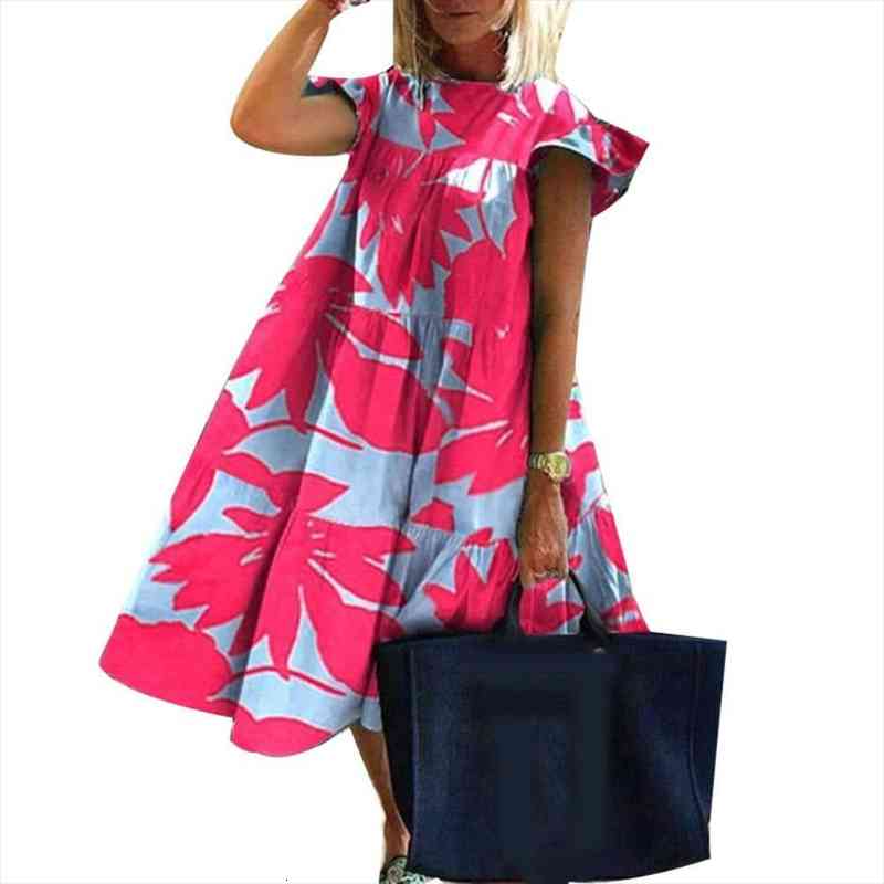 

summer dress vintage women casual o neck short sleeve floral print large hem a line dress beach party dresses, Black;gray