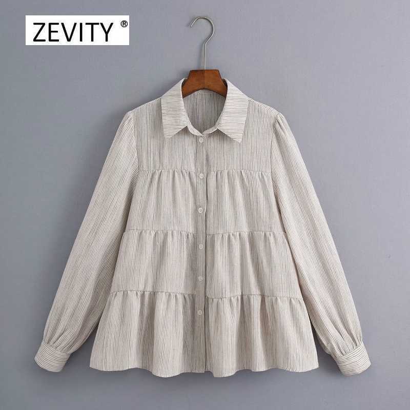 

women vintage turn down collar stripe pleats linen smock blouse office ladies long sleeve chic casual business shirt tops LS6934 210603, As pic ls6934cbrl
