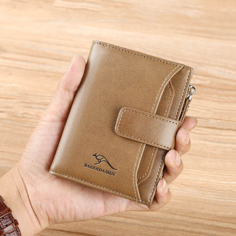 

Men's Vertical Short Anti Theft RFID Blocking Genuine Leather Business Card Holder Coin Purse Wallets, Khaki