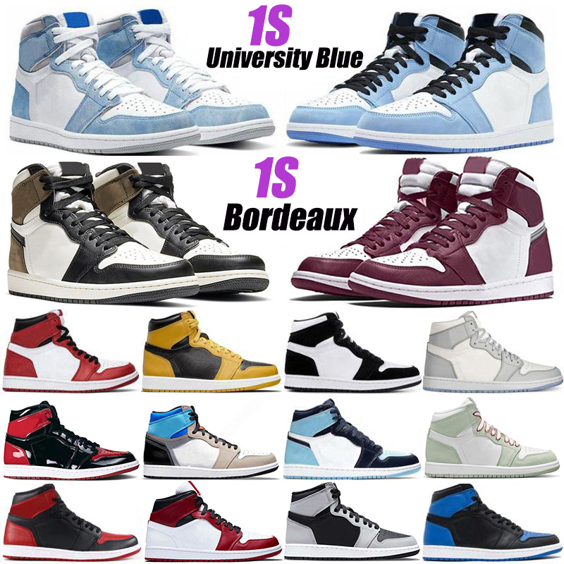 

Mens 1 1s Basketball Shoes University Blue Hyper Royal Dark Mocha Obsidian UNC Twist Light Smoke Grey Bordeaux seafoam Prototype OG Jumpman Women Sneakers Trainers, 16
