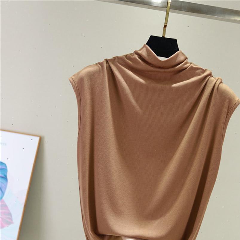 

womens shirt fashion women blouse elegant office ladies high collar sleeveless pure color blouses blusa feminina casual, White