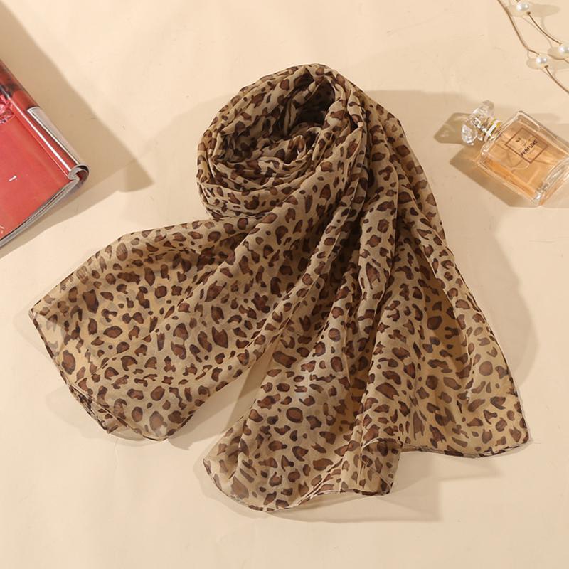 

Berets Ladies Autumn Scarf Printed Tulle Leopard Print Shawl Long Chiffon Muslim Fashion Headscarf, Co