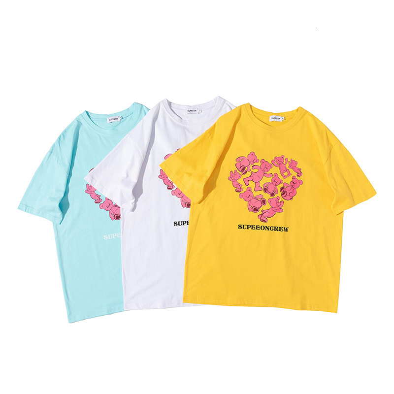 

t shirt short sleeve women's summer drop shoulder loose korean 2021 love printing men's and fashion brand top, White;black