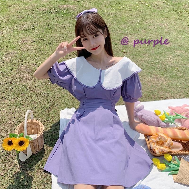 

Korean Style Chic Trendy Cute Sweet Mini Dresses Women Peter Pan Collar Ulzzang College Students Vestido Feminino Summer 210517, Purple