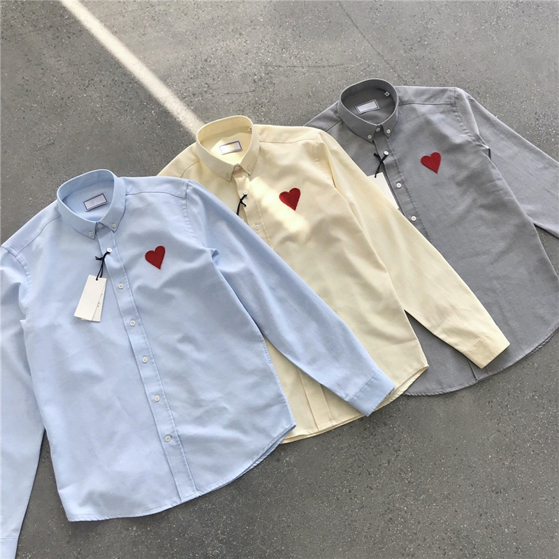 

2022 spring autumn new high quality Casual shirts red love A letter embroidery vertical stripes men's women's couples French loose long sleeved shirts, Blue