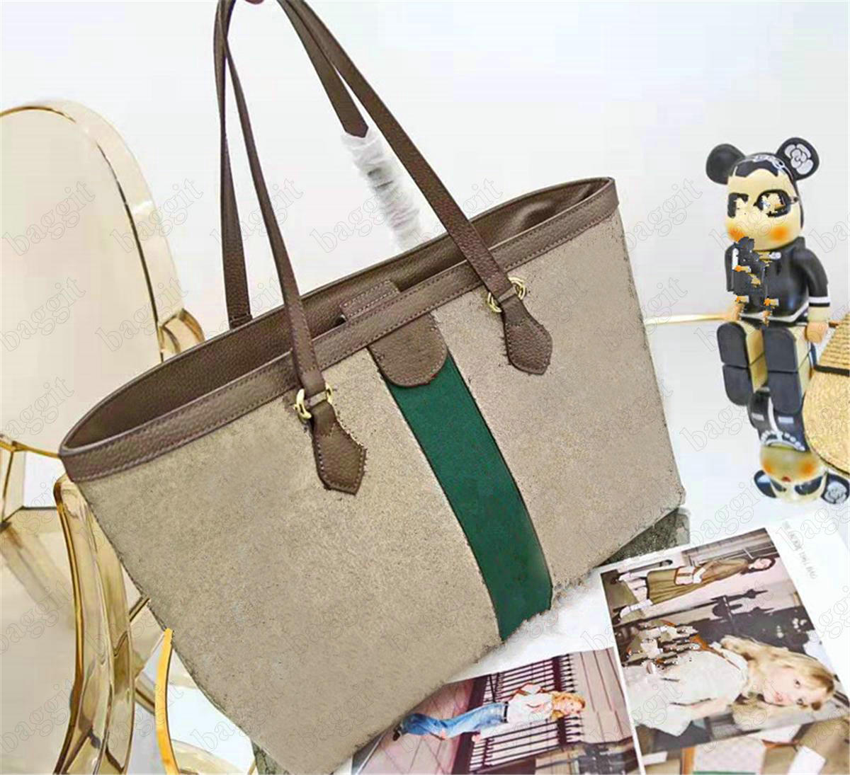 

Medium Ophidia Beige Canvas Leather Tote Vintage Shoulder bag Italy Brand Green and Red Stripe Womens Designer Handbag, Medium ophidia tote bag
