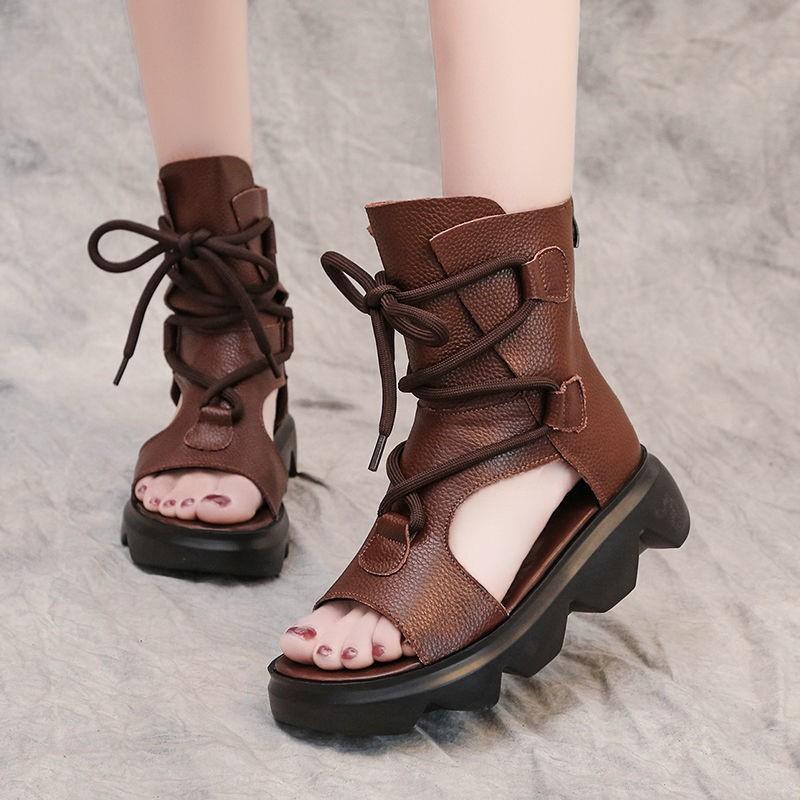 

Sandals Nice Fashion Women Summer Shoes Open Toe PU Leather Back Zipper Wedges Platform Design Casual, Black