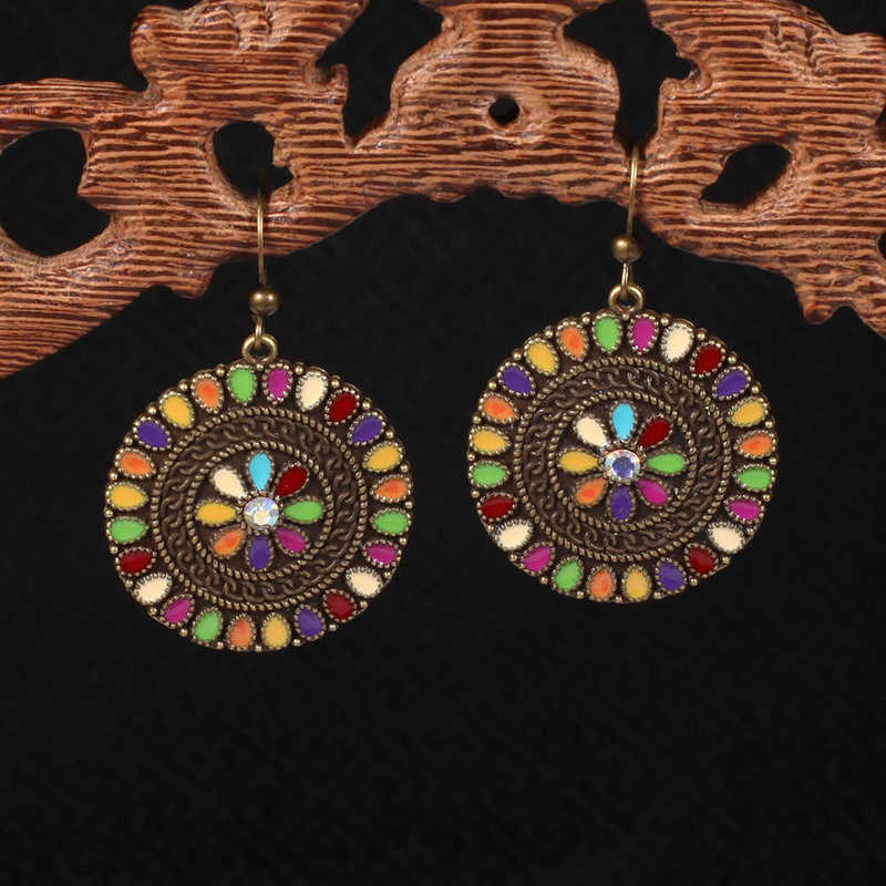 

earring bohemian ethnic style metal flower drop oil exotic small romantic color earrings, Golden
