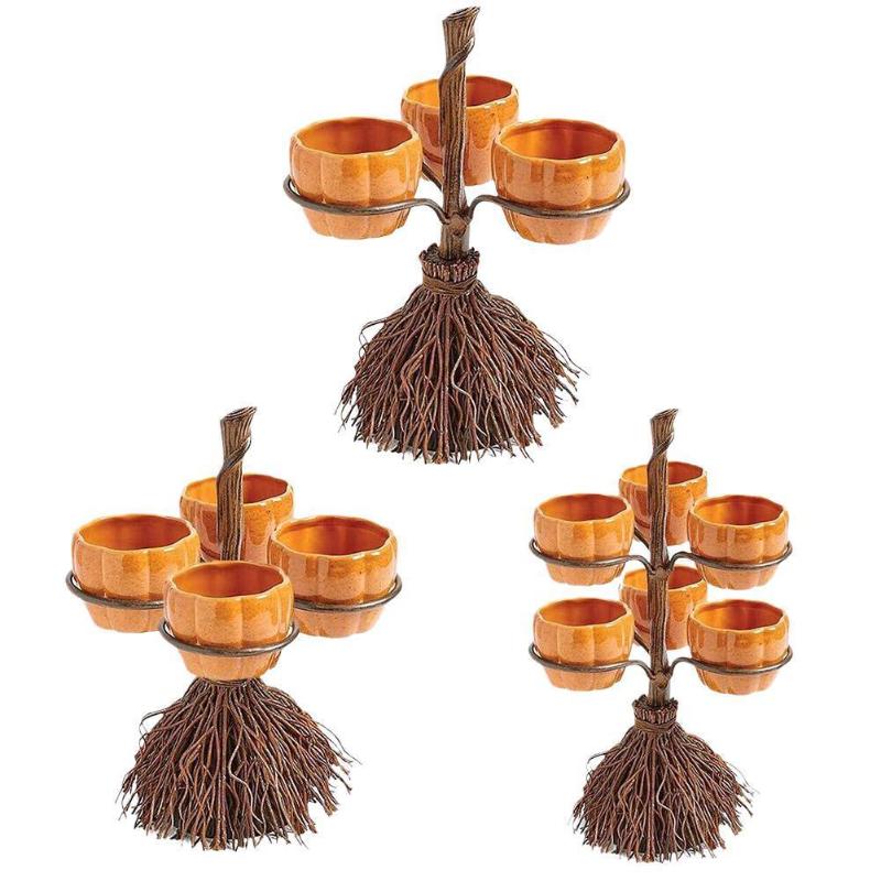 

Hooks & Rails Halloween Pumpkin Snack Bowl Rack Kitchen Shelf Fruit Plate With Wood Holder Party Food Candy Serving Display Tray Decor