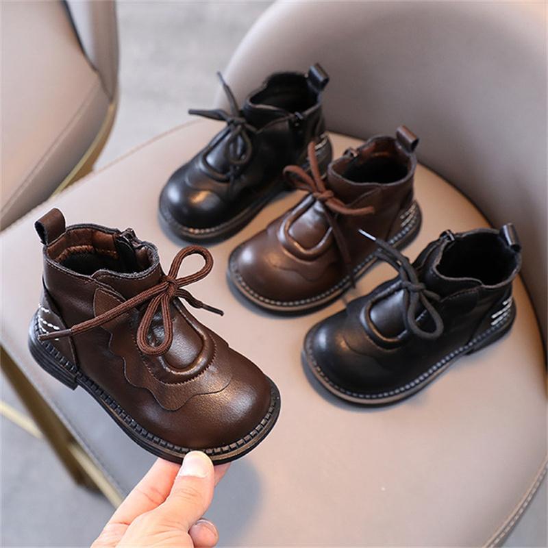 

Boots 2021 Autumn Kids Genuine Leather Soft Sole Children Fashion Ankle Toddler Boys Girls EU 21-25, Black;grey