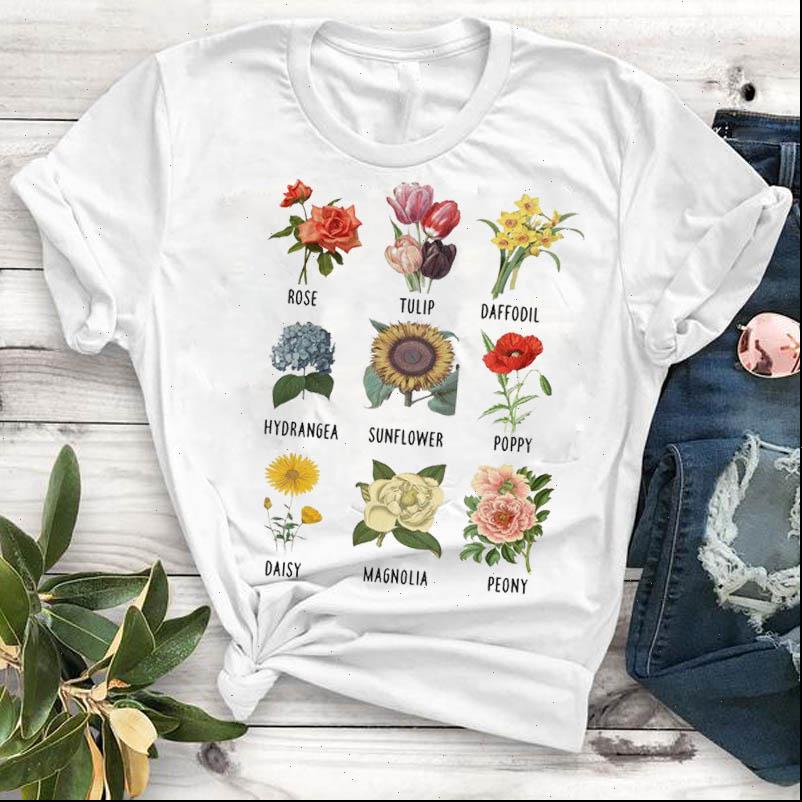 

fashion women t shirt flower plant summer clothing print female tee graphic kawaii camisas mujer tees, White