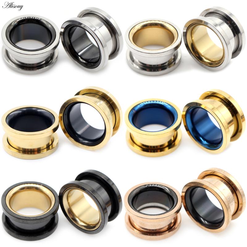 

Other Alisouy 2pcs Smiple Hollow Stainless Steel Flared Ear Plugs Tunnel Expander Stretcher Gauges Flesh Piercing Earring Body Jewelry, Slivery;golden