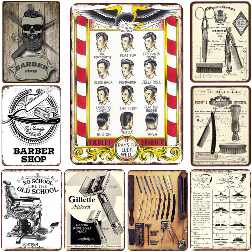 

Barber shop metal sign vintage tin plate painting retro iron picture wall decoration
