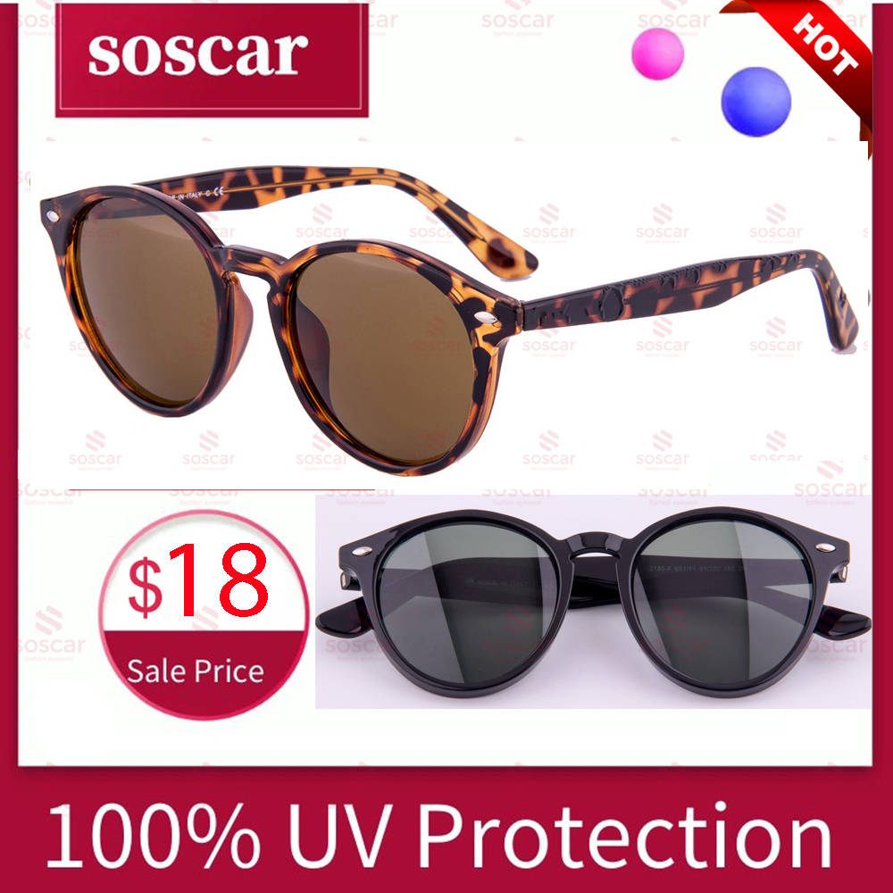 

Unisex Round Vintage Sunglasses Women Soscar Brand Designer Sunglass for men Top quality Plank Frame Glass Lens with Original Leather Box Cl, White;black