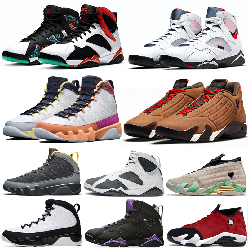 

9 9s University gold Mens basketball shoes bred Change The World Winterized 14s Fortune 7s Flint men sports trainers Sneakers, 7s flint 2021