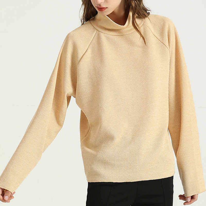 

LY VAREY LIN Autumn Winter Women Casual Loose Stand Collar Solid Knitted Sweater Korean Style Thick Warm Pullovers 210526, Brown