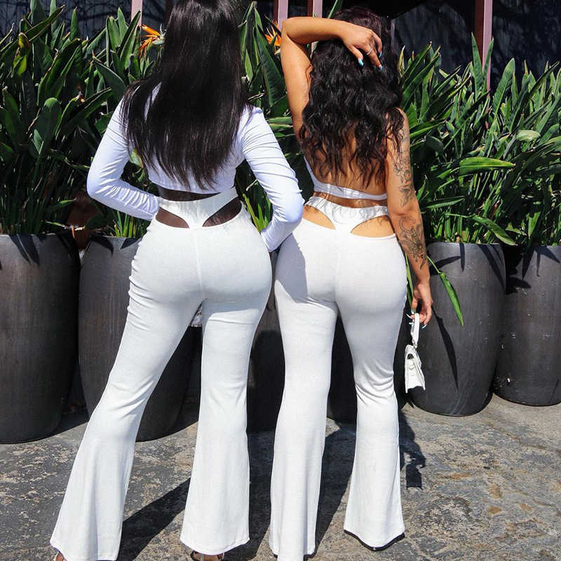 

QuanRun Fashion Sexy Women Hollow Out Slim Solid Bell Bottoms Casual Femmal Trousers Party Club Streetwear Pants Spring 210604, Black