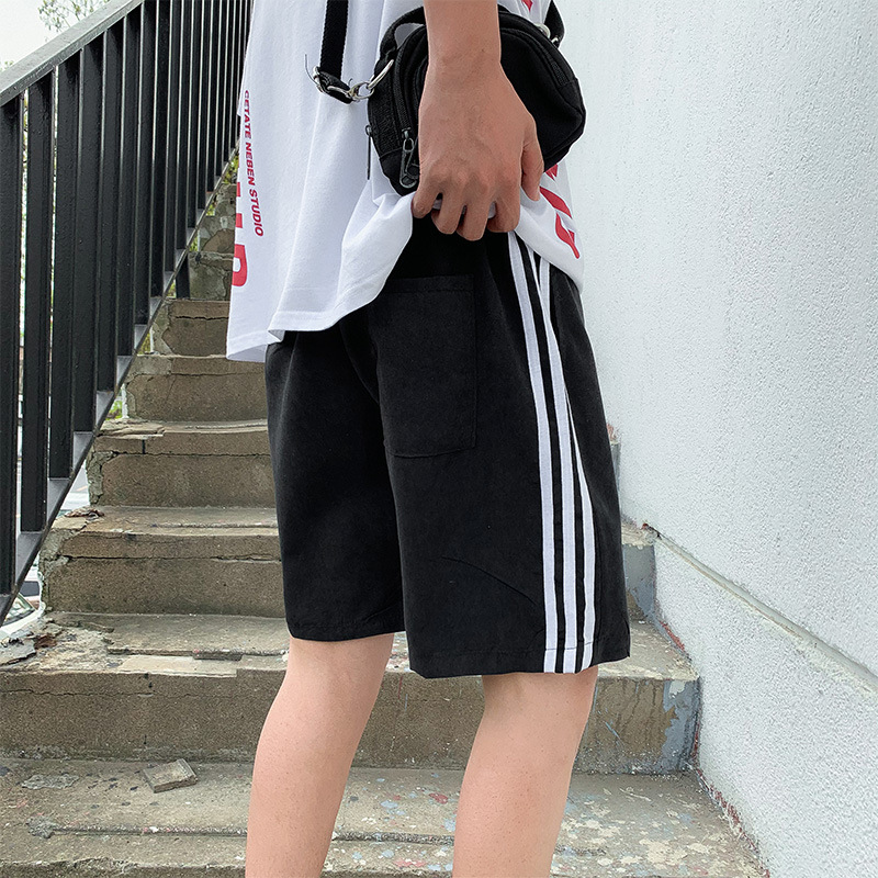 

Summer sports shorts three bars loose casual solid color wild five point pants high quality fashion straight mens trousers, White;black