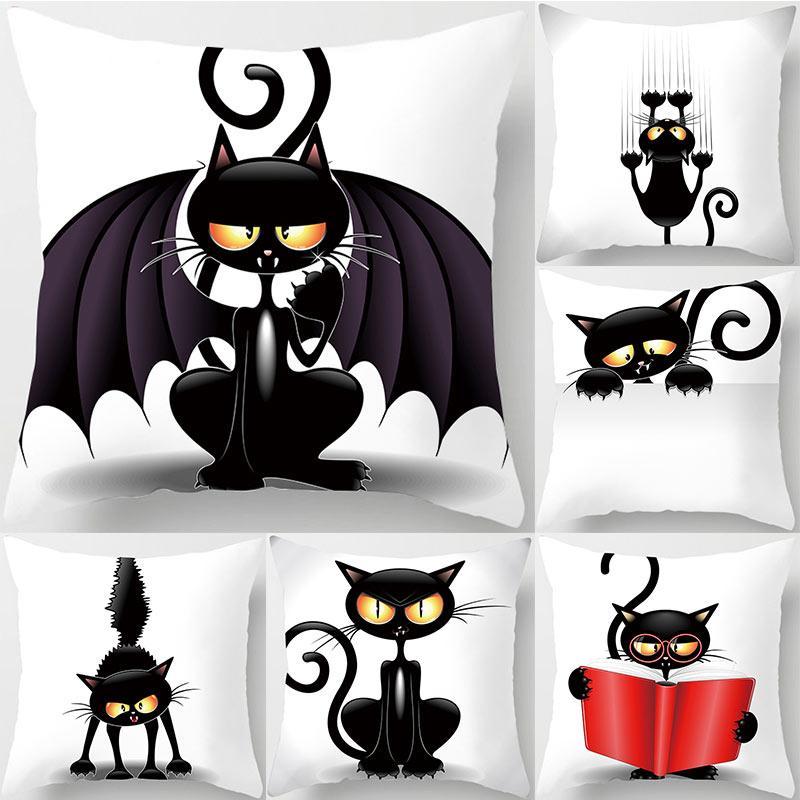 

Halloween Demon Cushion Cover Black Cat Throw Pillow Case Printing Decorative Pillowcase Cushion/Decorative