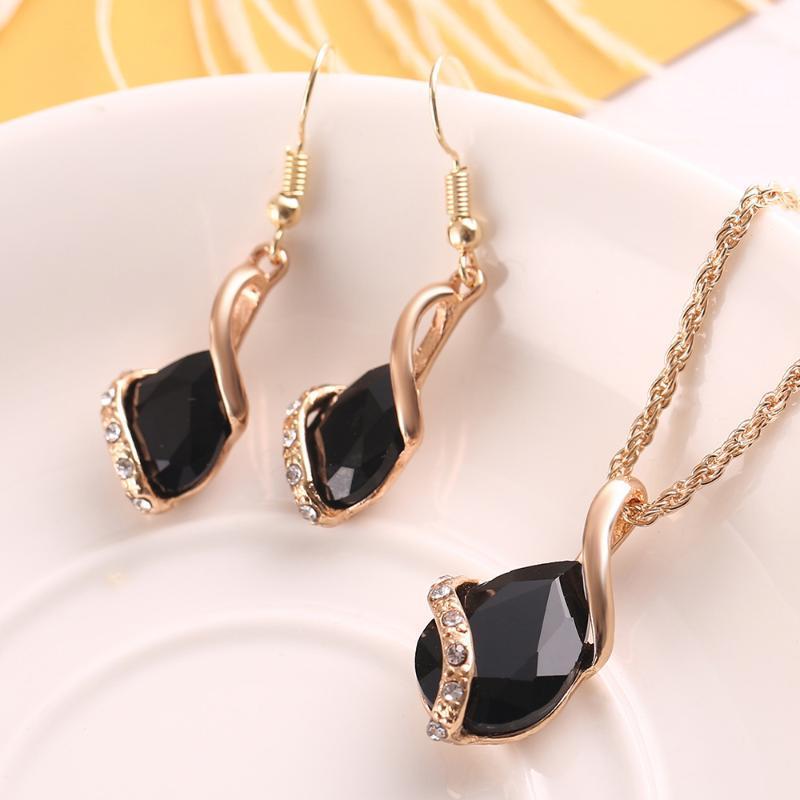 

Earrings & Necklace Luxury Elegant White Blue Red Black Crystal Bridal Jewelry Sets Gold Color Alloy Rhinestone Drop Earring For Women, As pic