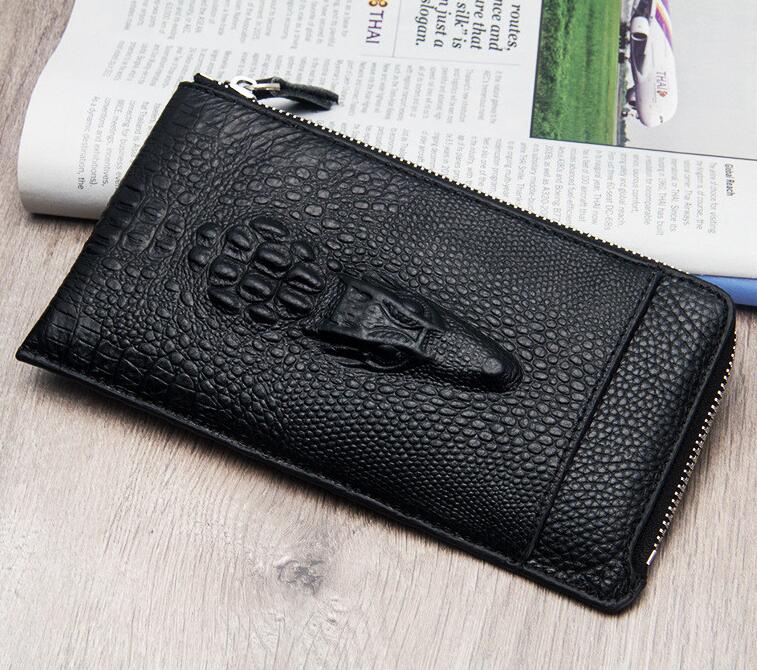 

Factory independent brand men bag fashion alligator dermis mens wallet multifunctional leather hand long purse business multi Card Walles, Black(boutique box)