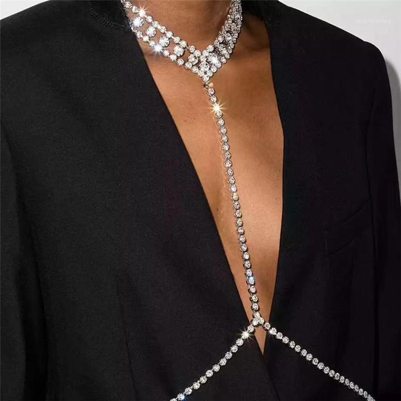 

Chains Fashion Luxury Shiny Large Rhinestone Waist Chain Sexy Women's Nightclub Crystal Bikini Beauty Jewelry Chest Necklace
