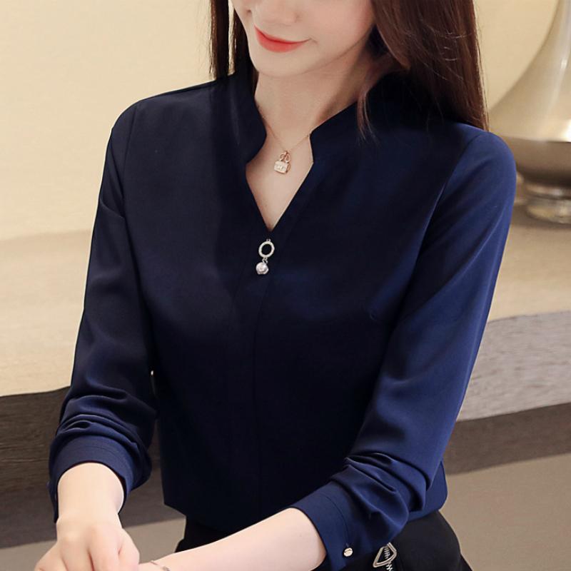 

Women' Blouses & Shirts Fashion Womens Tops And V Collar Office Blouse Women Chiffon Shirt Long Sleeve Blusas Femininas A893, White