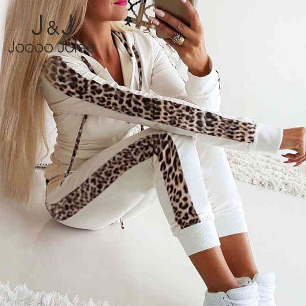 

Jocoo Jolee Women Leopard Print Tracksuit Autumn Winter Two Pieces Set Splice Fleece Coat within Trousers Casual Long Pants Suit 210518, White