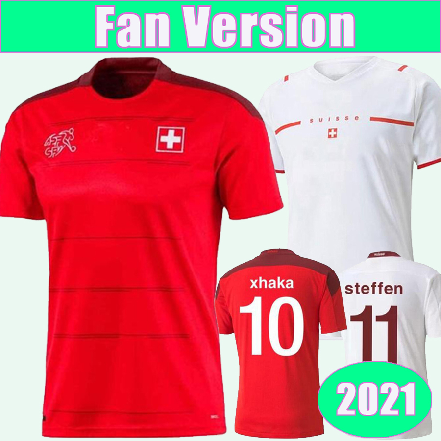 

2021 Switzerland National Team SEFEROVIC Mens Soccer Jerseys EMBOLO FREULER ZAKARIA SHAQIRI Away White Football Shirts, Qm4028 2021 away --- patch