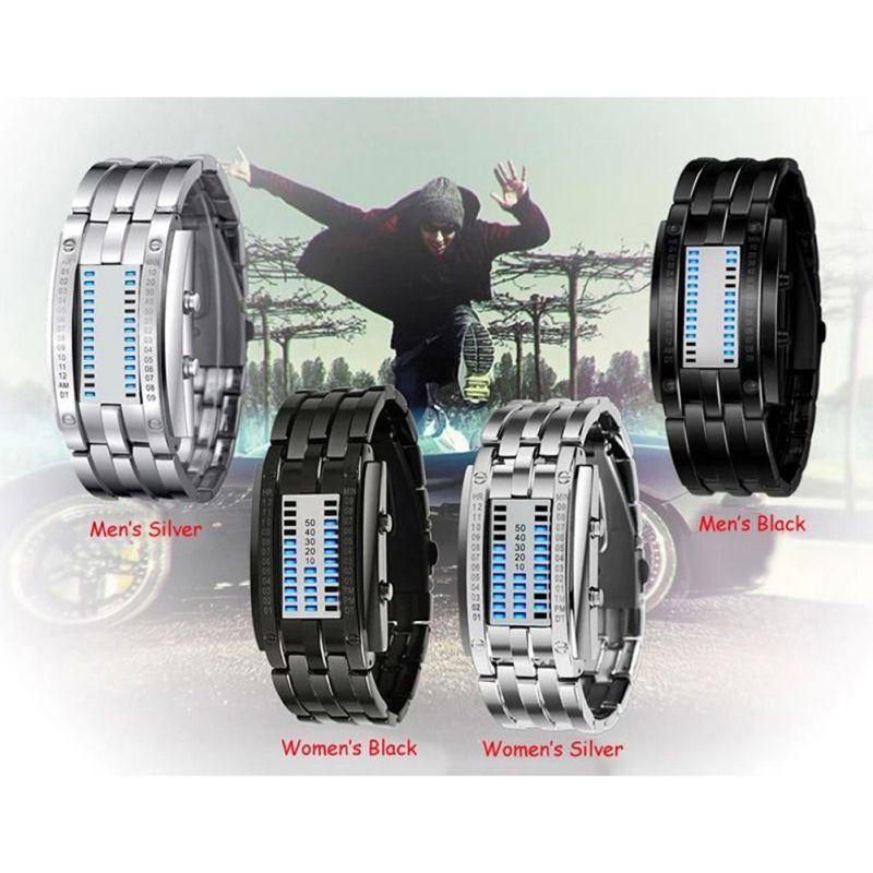 

Men's Future Technology Binary Black Stainless Steel Date Digital LED Bracelet Sport Women Watches Wristwatches, Coffee