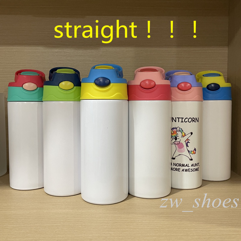

DIY STRAIGHT Sublimation 12oz White Kid Mug Portable Blank Bouncing Bottle with Straw Stainless Steel Double Walled Insulated Vacuum Water Cups, Multiple colors