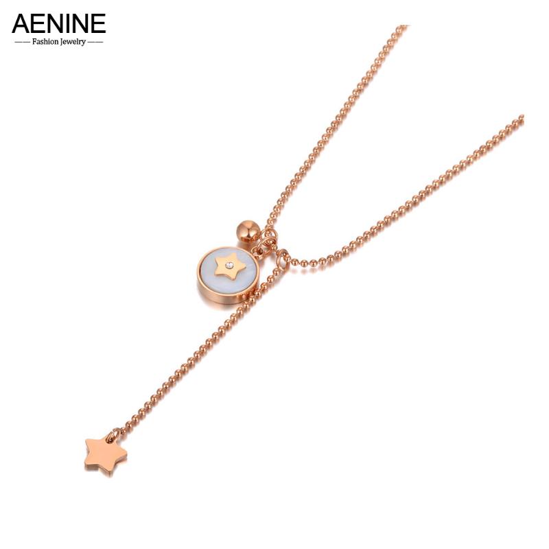

pendant necklaces aenine original design stainless steel white shell round charm choker necklace for women bohemia star an20237, Silver