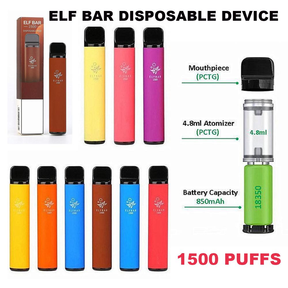 

Elf Bar 1500 Puffs E Cigarette Disposable Vape Pod Device 850mAh Battey 4.8ml Pods 5% Strength 9 Colors Vaporizer vs puff air bang xxl plus