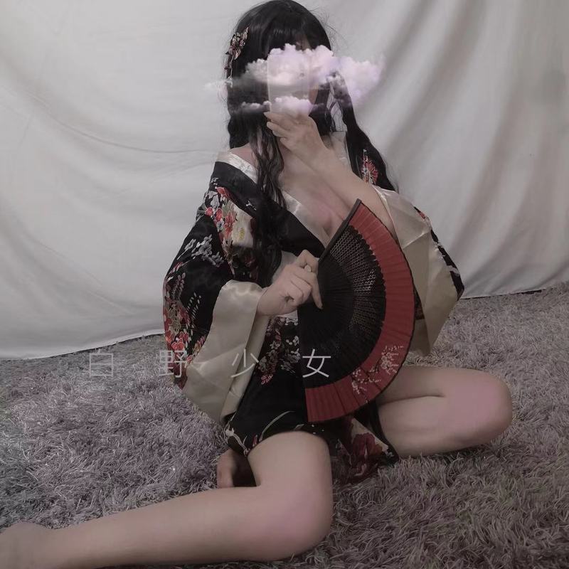 

Japanese Sexy ingerie Pajamas Nightgown Printing Sexy Uniform Womens ingerie Japan Kimono Game Cospay Uniform Nightwear, Black