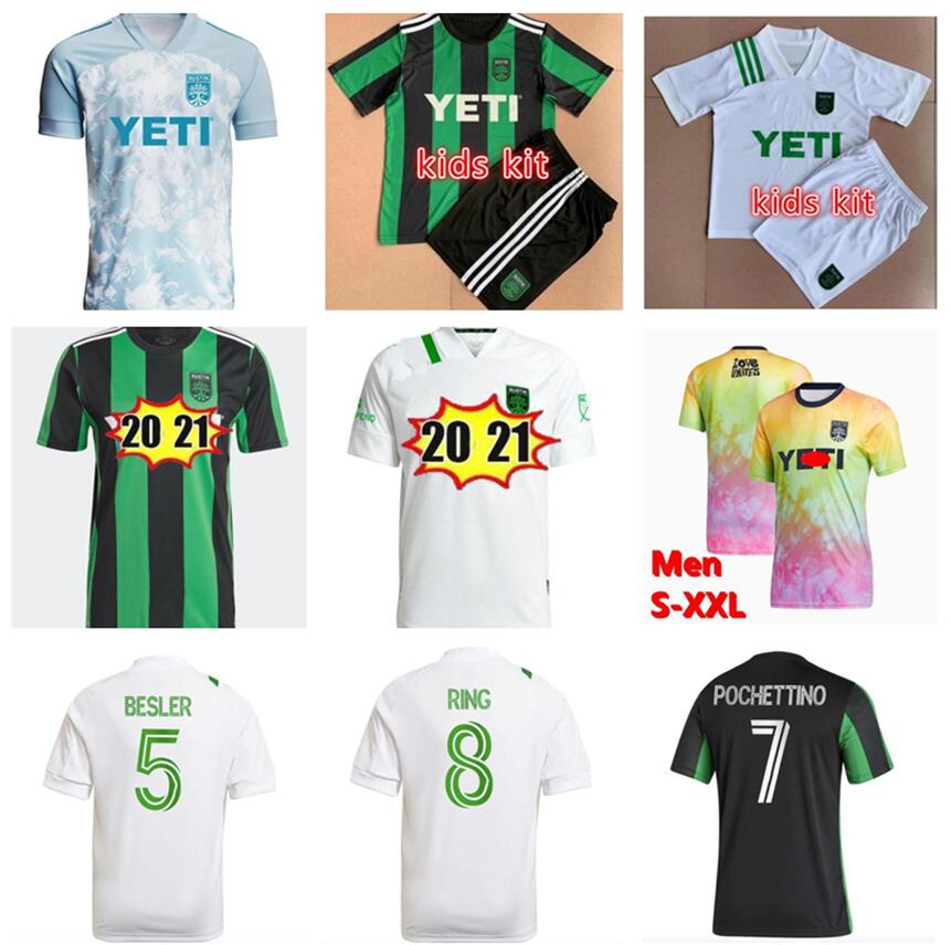 

Mens +kids Austin FC soccer jersey green white Light Blue 2021 Primeblue Jerseys Parley Football shirt Short sleeve Running sports Print Shirts, Black;yellow