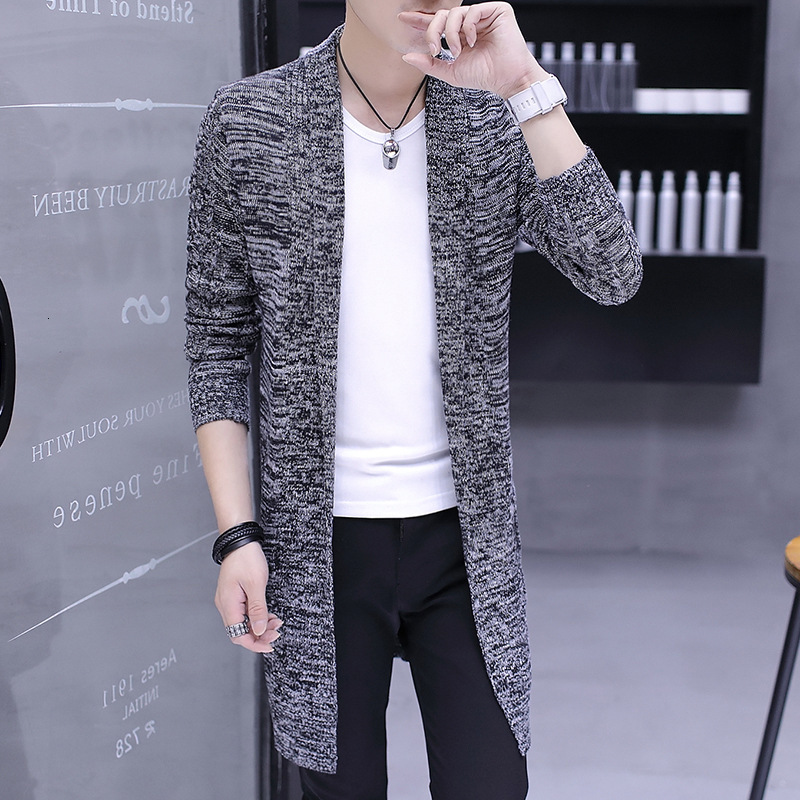

sweater knit spring and autumn men's cardigan korean medium length ted coat wear, White;black