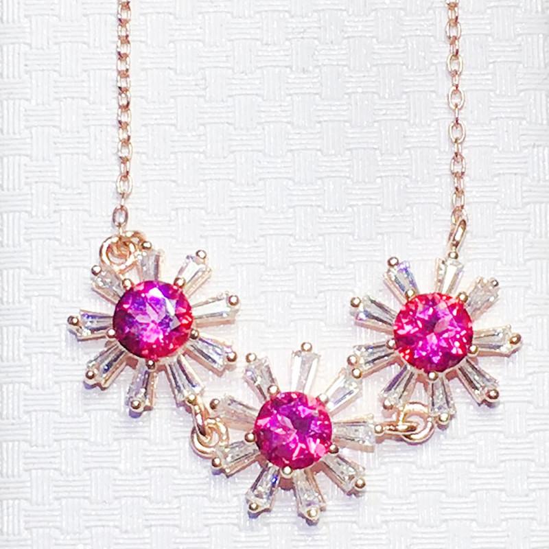 

Other Natural Real Pink Topaz Round Necklace With Pendant 0.6ct*3pcs Gemstone 925 Sterling Silver Fine Jewelry X21887