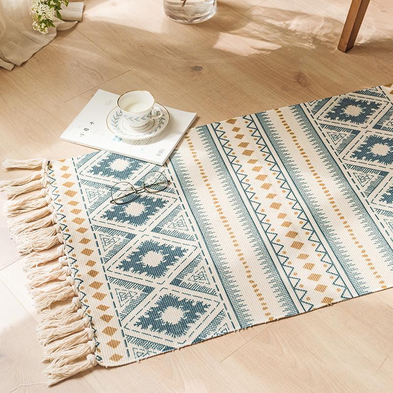 

Carpets Home Boho Decor Geometric Patern Tassel Bohemia Handmade Cotton Macrame Anti-slip Woven Mat Doormat Floor Bath Rug Carpet 60x90