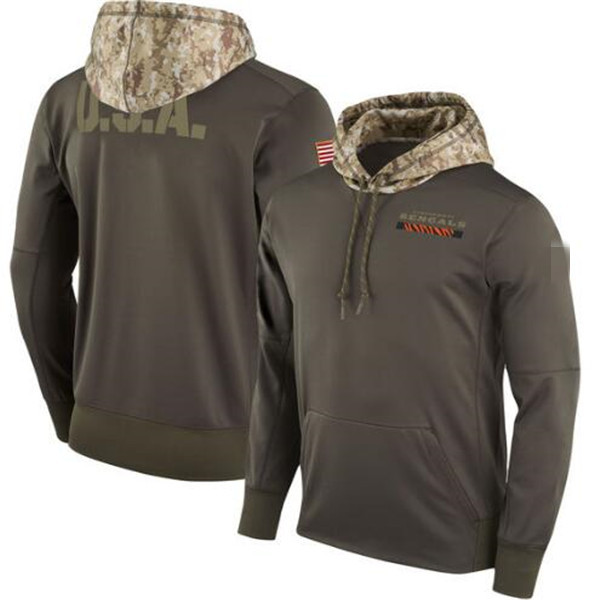 

Men Cincinnati Hot Style Bengals Hoodies Sweatshirt Olive Salute to Service Sideline Therma Performance Pullover Hoodie