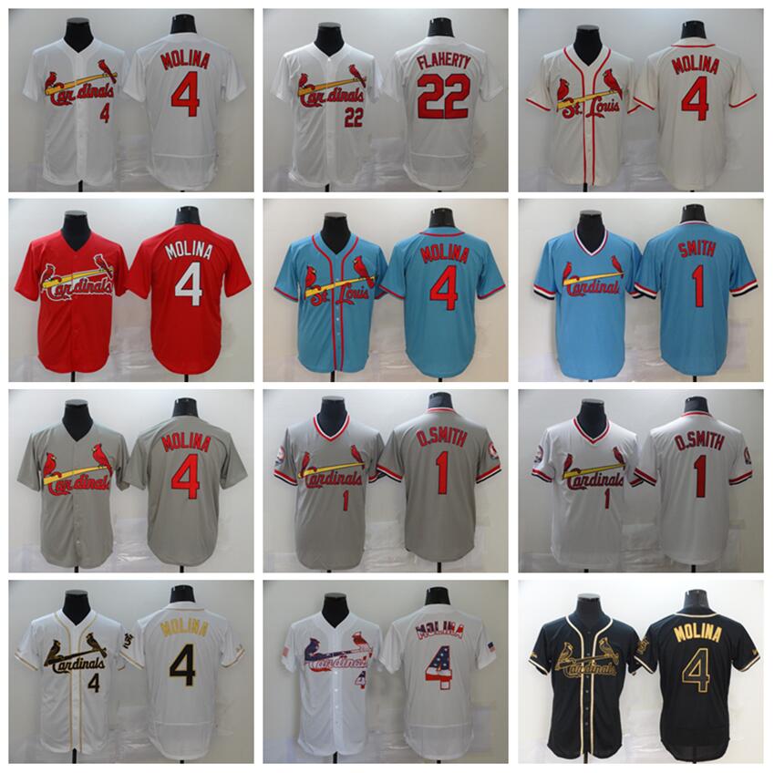 

Men Baseball 4 Yadier Molina Jersey 1 Ozzie Smith 22 Jack Flaherty Pullover Flexbase Cool Base Team Color Red White Grey Blue Beige Black All Stitched Breathable, 1 blue