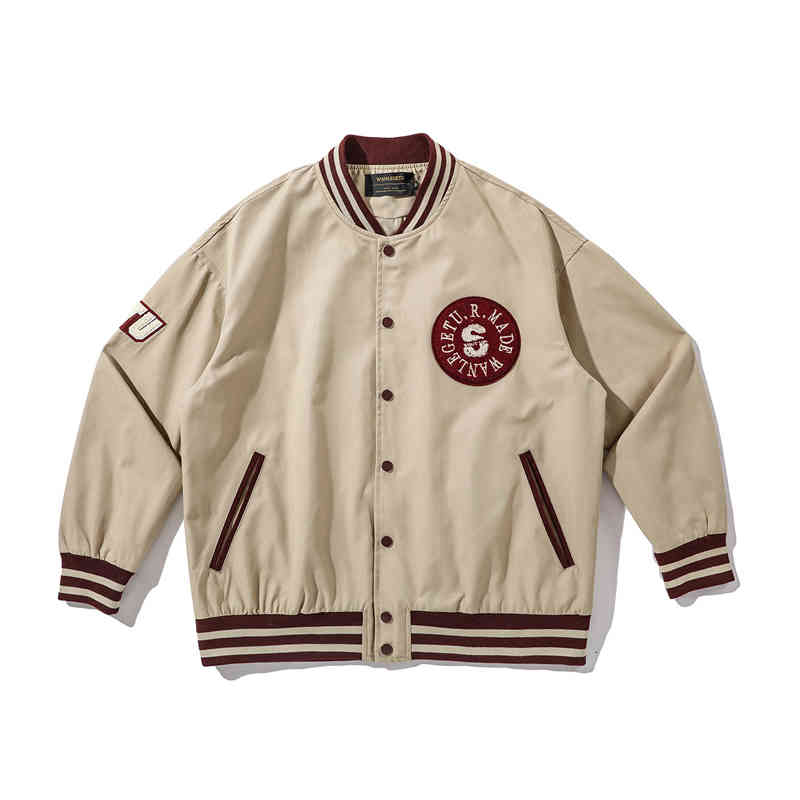 

men's jackets algodÃ£o casual jaqueta de beisebol das mulheres dos homens bordados letras colÃ©gio jaquetas marca moda solta versÃ¡til cha, Black;brown