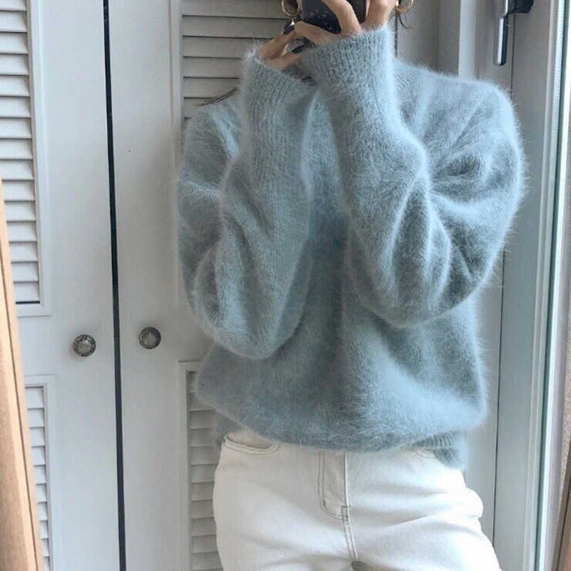 

Women's Sweaters Warm Winter Candy Color Casual Mink Wool Sweater Long Sleeve Knitted Soft Jumpers S573, Picture color