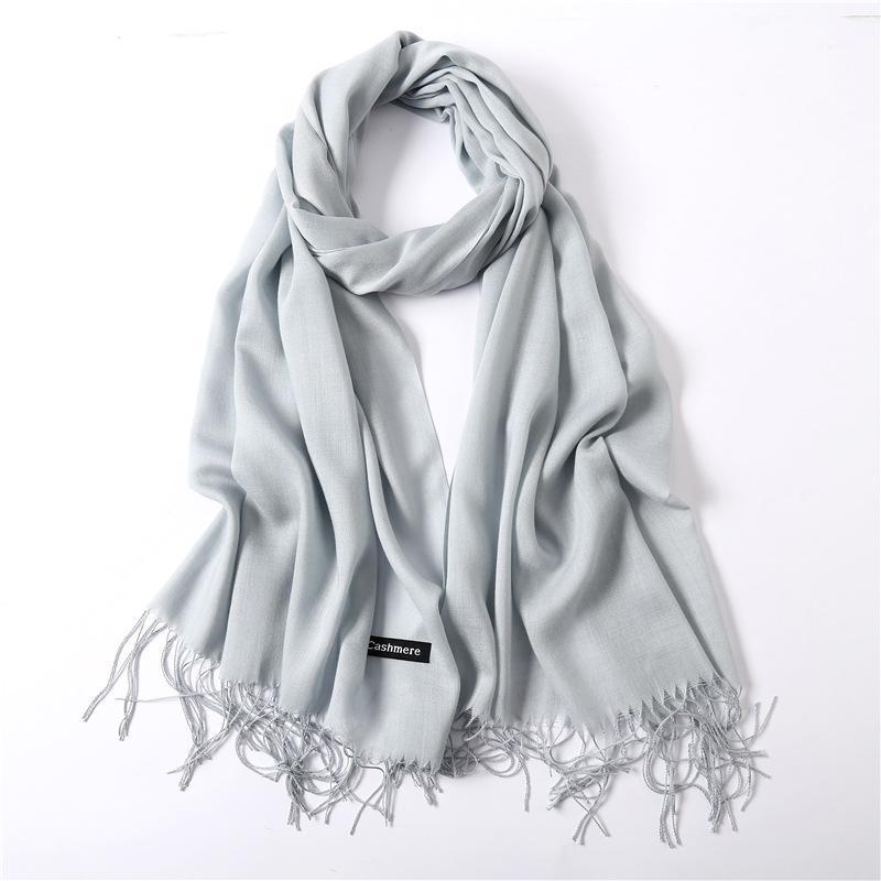 

Scarves 2021 Women Cashmere Solid Scarf Winter Thin Shawls And Wraps Female Foulard Hijab Stoles Head, Blue;gray