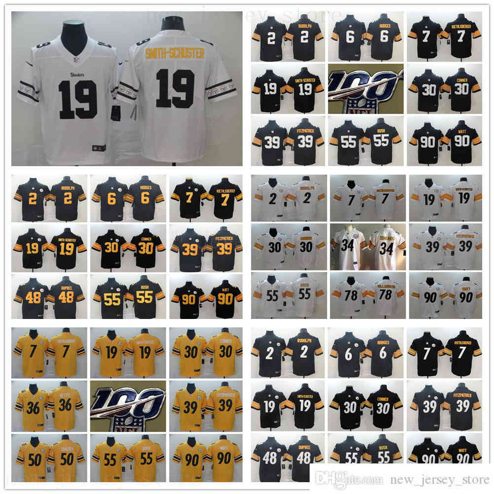 

Stitched 100th StitchedPittsburghSteelerFootball Jersey 2 MasonRudolph 19 JuJuSmithSchuster 30 JamesConner 39 MinkahFitzpatrick 55 DevinBush 90 TJWatt, Tell us which number