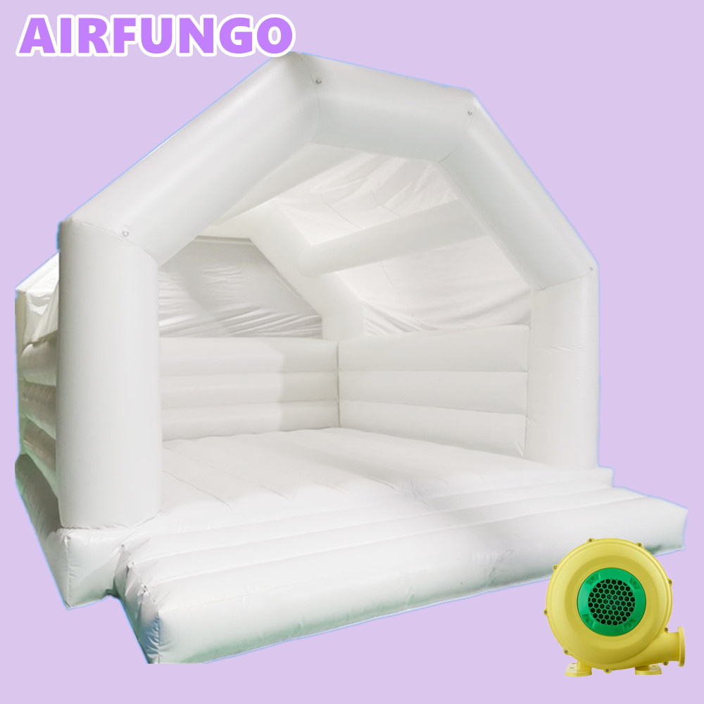 

13ft Adults PVC Material White Wedding Bouncer House Outdoor Classic Inflatable Bouncy Castle With Blower Balloons And Flowers Air Bounce For Bridal Event Party