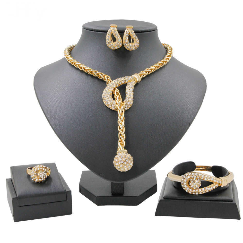 

Liffly Creative Design bridal Gold Jewelry Sets Crystal Necklace Ring for Women Earrings Birthday Party Fine Handmade Jewelry 210619, Black