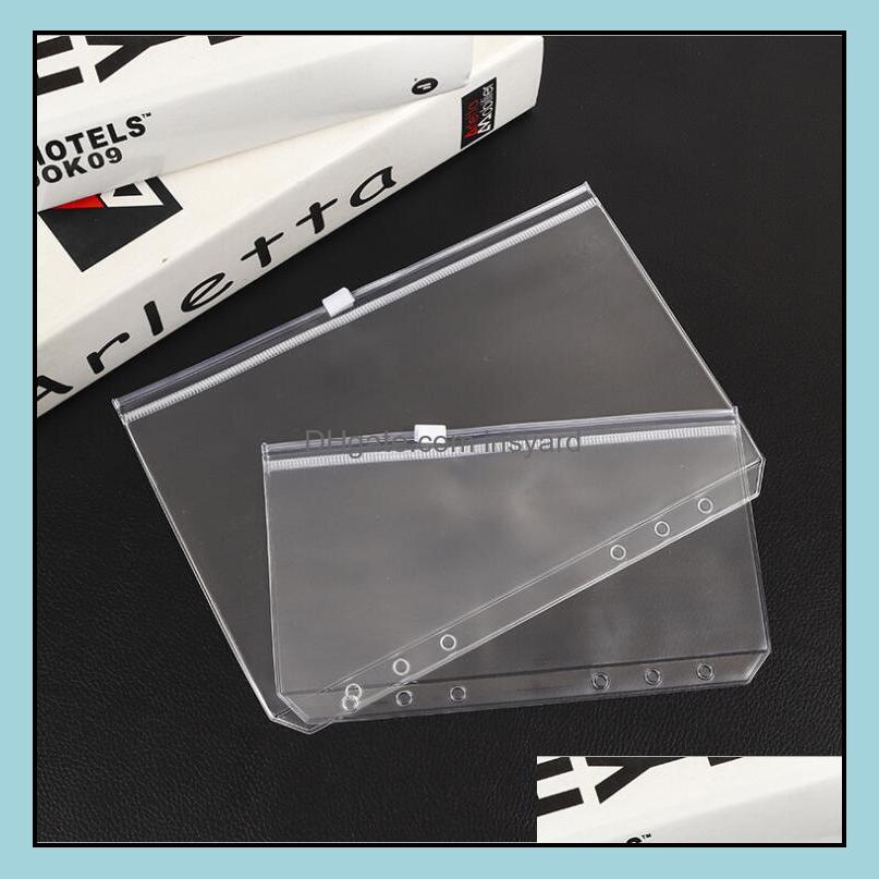 

A5 A6 A7 Pvc File Folder Loose Leaf 6 Holes Zipper Pouch Clear Small Zip Bags Paper Money Card Storage Binders Drop Delivery 2021 Filing Sup