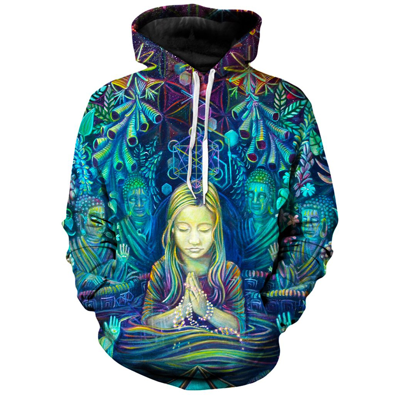 

Religious design pattern men's 3D printing hoodie visual impact party top punk gothic round neck high quality sweatshirt hoodie, Black