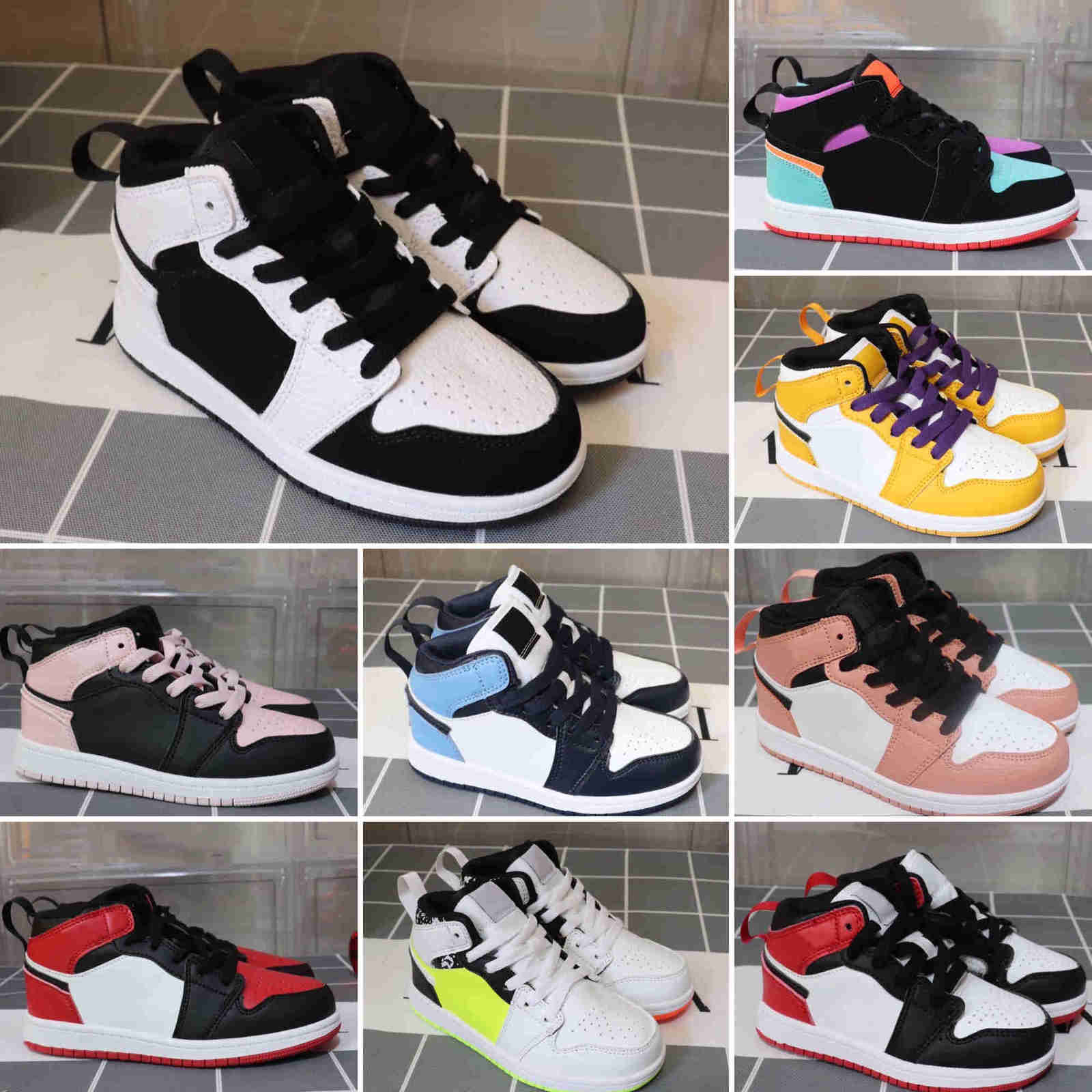 

With Box JORDN 2022 Kids Fashion Shoes Sneakers 1 High Basketball White Black Red Blue Grey Sale EUR Size 26-35, Color 8