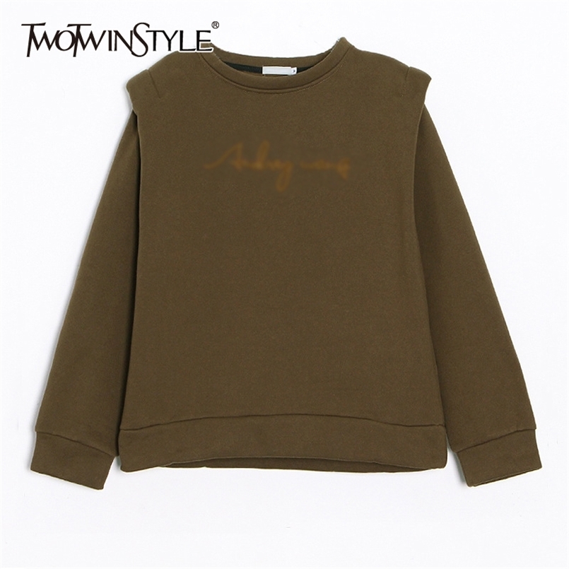 

Casual Embroidery Sweatshirt For Women O Neck Long Sleeve Chic Sweatshirts Female Fashion Clothing 210524, Coffee